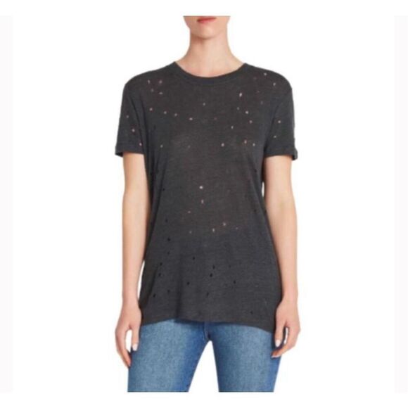 IRO Clay Black Distressed Tshirt Sz XL Linen Holes - Picture 12 of 12